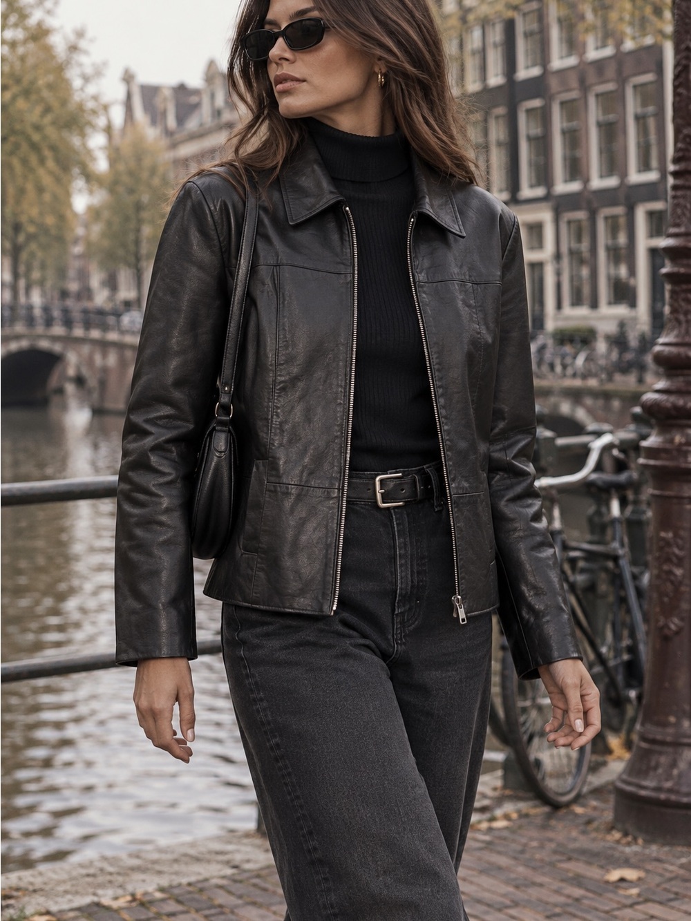 Boutique of Leathers Black Leather Jacket Size 10 Minimalist Y2K Classic 90s